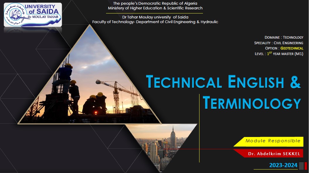 Summary Of Anglais Technique Et Terminologie Abdelkrim Sekkel Usmt